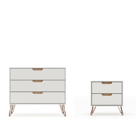 Manhattan Comfort Rockefeller Dresser and Nightstand Set, Off White and Nature 104GMC3